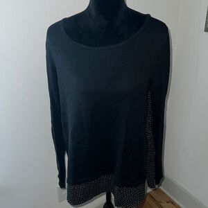 LOFT mixed‎ media top sweater blouse black white long sleeves Sz M